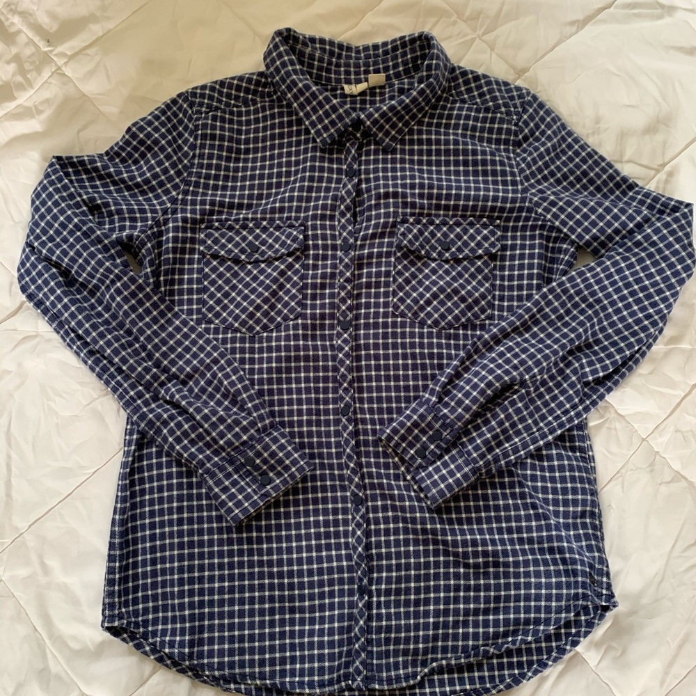 ROXY blue & white check long sleeve button down